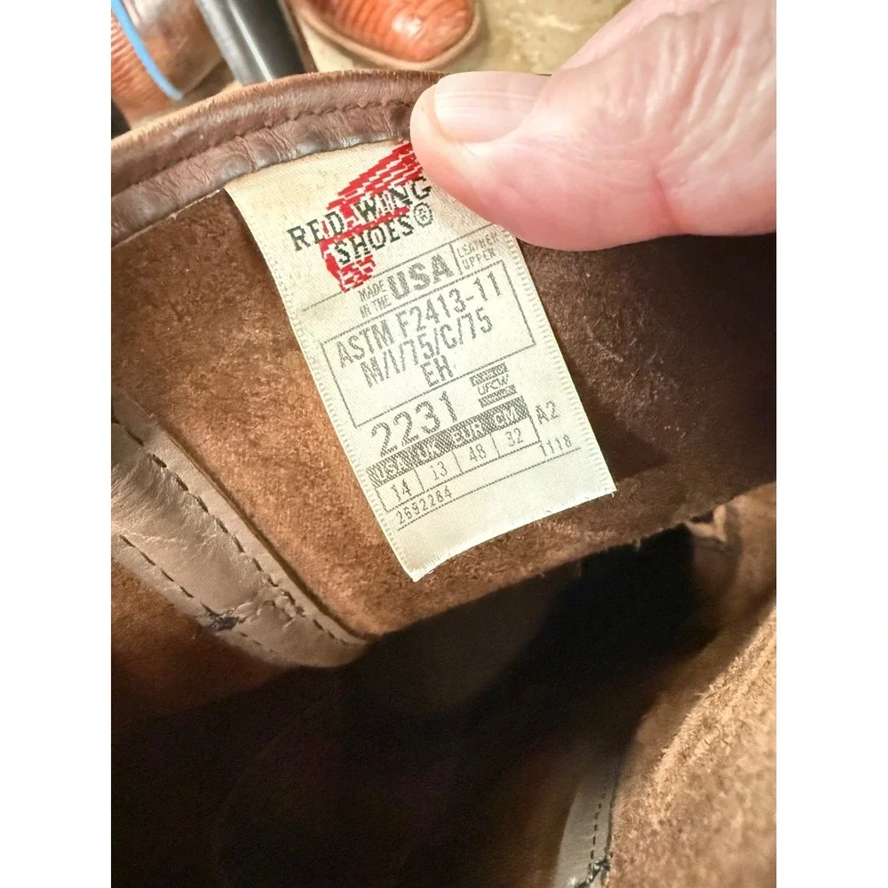 Red Wing 2231 Pecos Steel Toe Pull On Work Boots Brown Leather USA Men's 14D EH